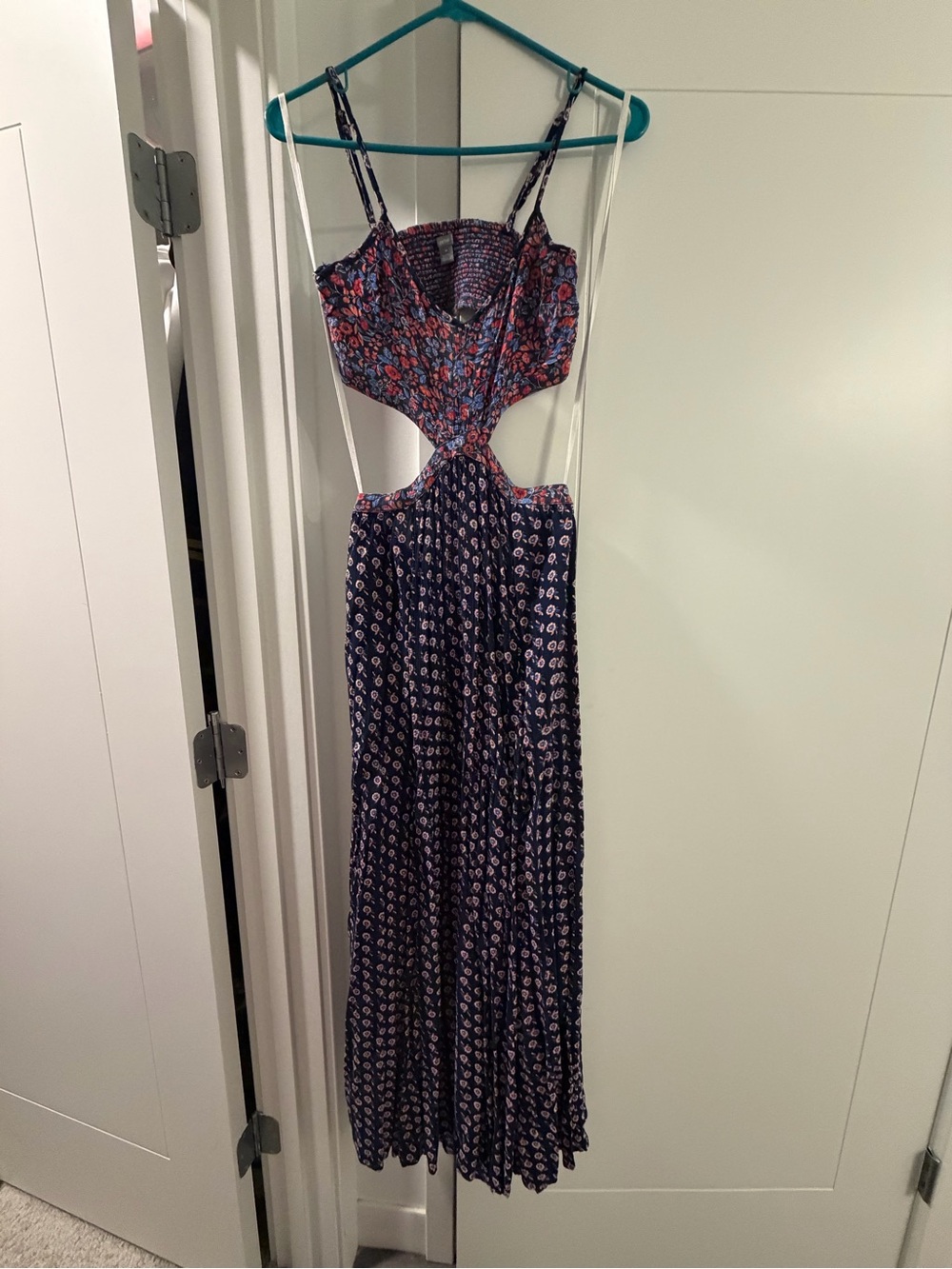 aerie Navy Maxi Dress with Pink Floral Accents